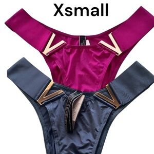 2 Victoria's Secret Magenta and Gray V-Accent Bikini Brazilian panties xsmall
